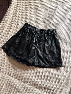 Black Faux Leather Women's Elastic-Waist Shorts